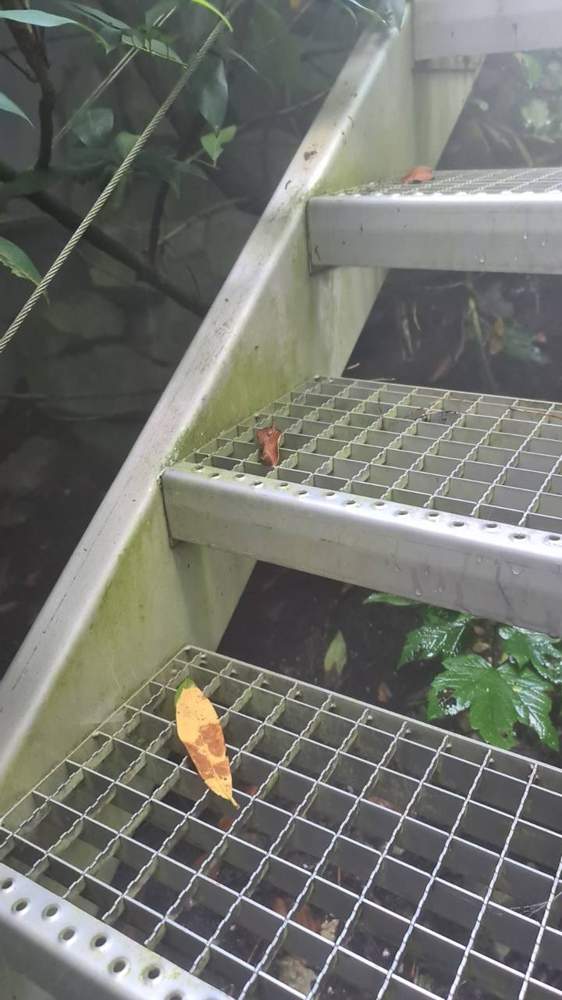 Gitterroststiege vor der Reinigung